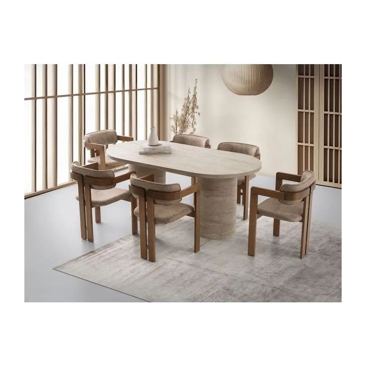 Ruokapöytä Linento Furniture Hermes, 180x90cm, beige travertiinikuosi