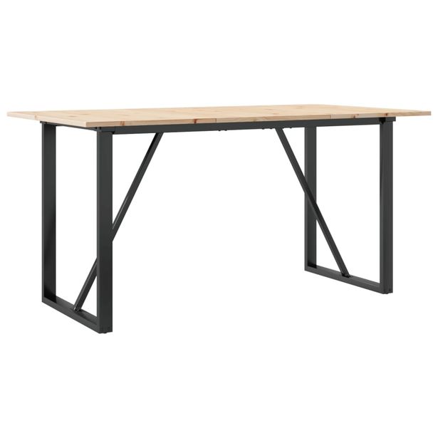 Ruokapöytä O-runko 140x80x75 cm täysi mänty ja valurauta (82676)