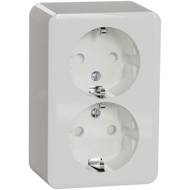 Pistorasia Schneider Electric Exxact, 2-osainen, pinta-asennus, IP21, ruuviliitos, haaroitettava, valkoinen