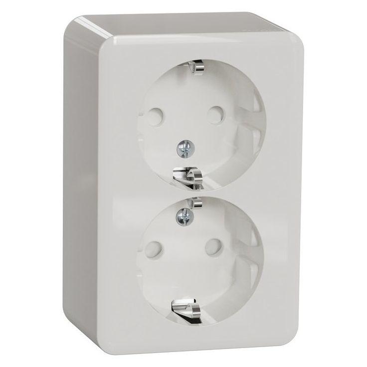 Pistorasia Schneider Electric Exxact, 2-osainen, pinta-asennus, IP21, ruuviliitos, haaroitettava, valkoinen
