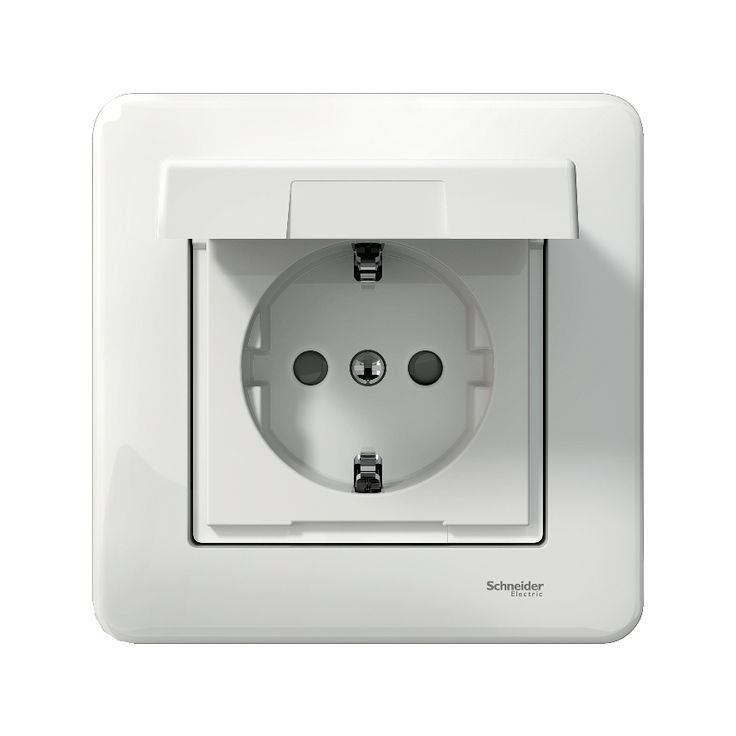 Pistorasia Schneider Electric Exxact DIY, 1-osainen, sisältää peitelevyn, IP44, ruuviliitos, valkoinen