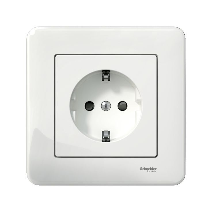 Pistorasia Schneider Electric Exxact, 1-osainen, maadoitettu, ruuviliitos, valkoinen