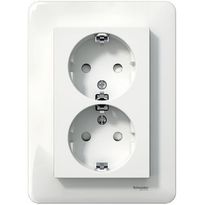 Pistorasia Schneider Electric Exxact, 2-osainen, keskiölevyllä, ruuviliitos, valkoinen