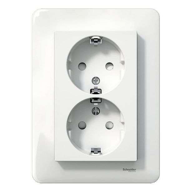 Pistorasia Schneider Electric Exxact, 2-osainen, keskiölevyllä, ruuviliitos, valkoinen