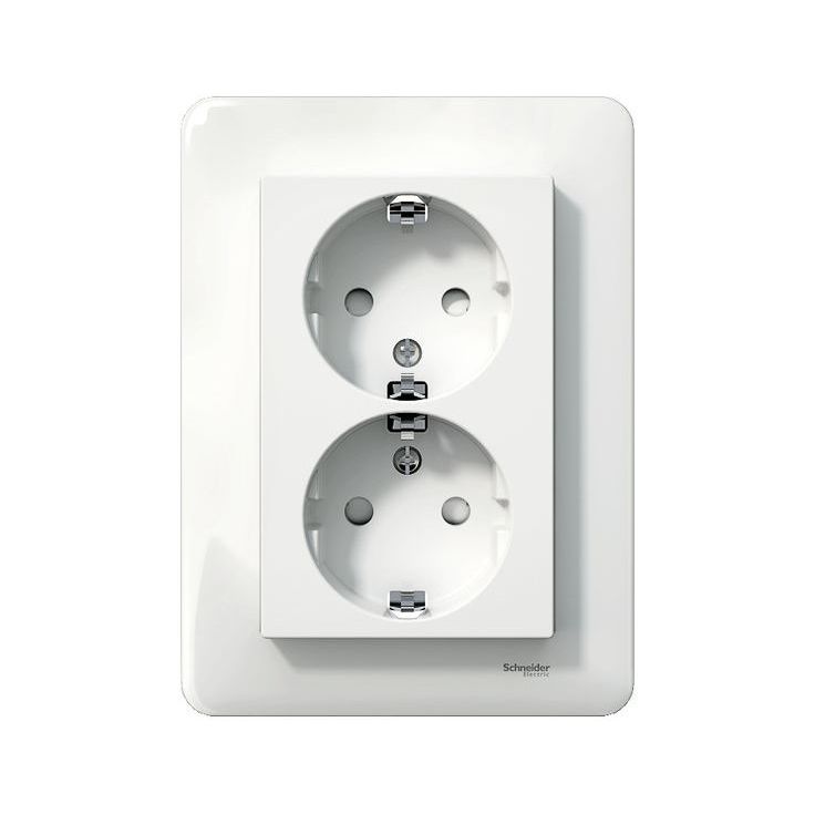 Pistorasia Schneider Electric Exxact, 2-osainen, keskiölevyllä, ruuviliitos, valkoinen
