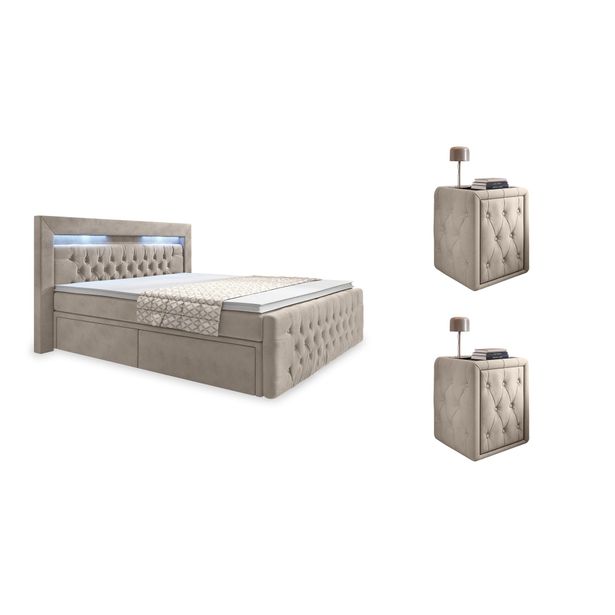 Sänkypaketti Celio, 180x200cm, laatikko + 2 yöpöytää, beige (00767)