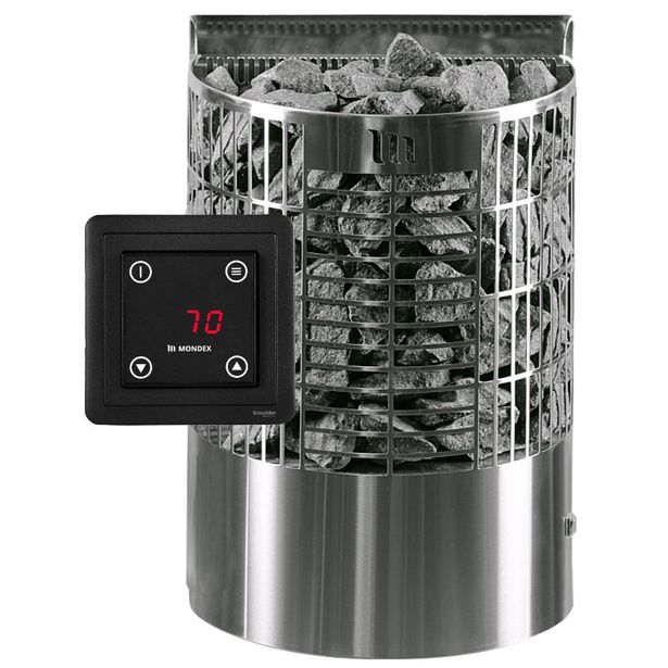 Sähkökiuas Mondex Teno E2, 6.6kW, 6-9m3, erillinen ohjaus, rst