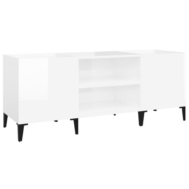 Säilytyskaappi LP-levyille korkeakiilto valk. 121x38x48 cm puu (31935)