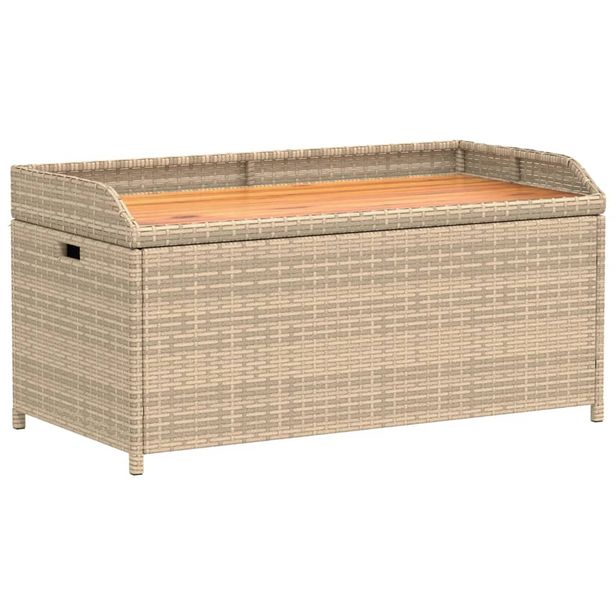Säilytyspenkki beige 100x50x52 cm polyrottinki ja akasiapuu (65951)