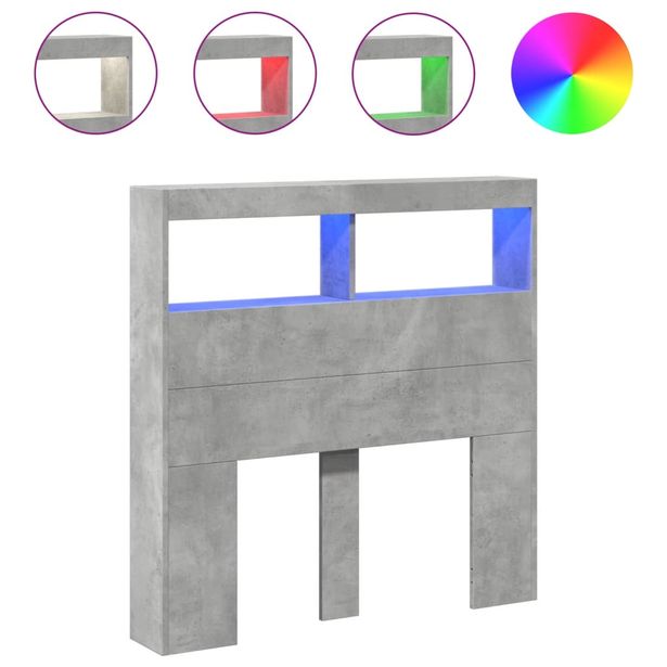 Sängynpäätykaappi LED-valoilla betoninharmaa 100x17x102 cm (39185)