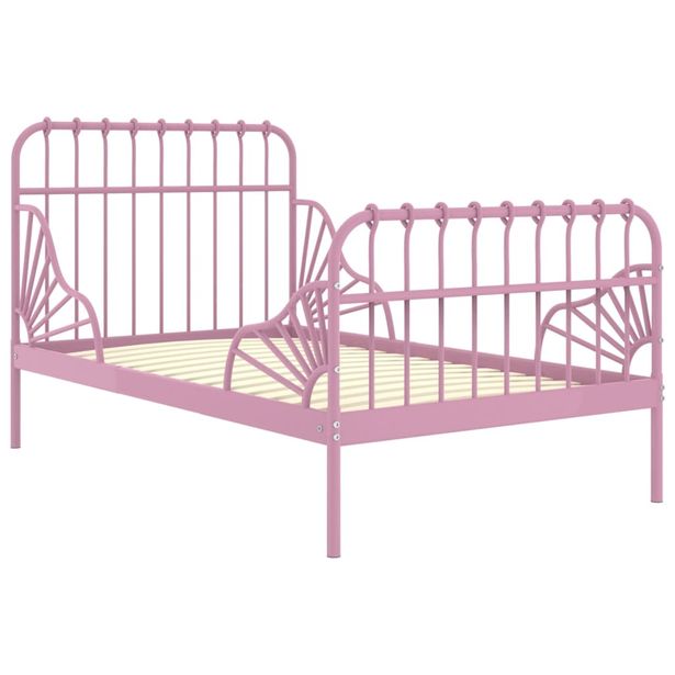 Sängynrunko jatkettava pinkki metalli 80x130/200 cm (24743)