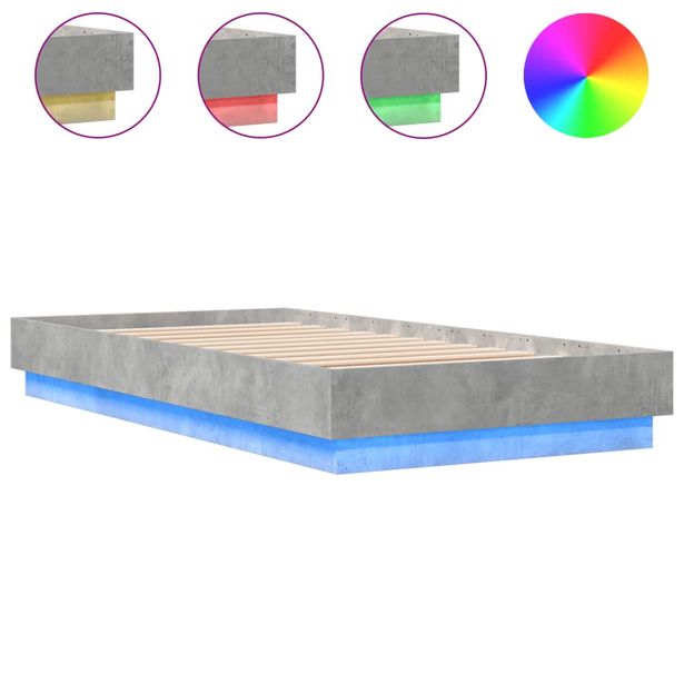 Sängynrunko LED-valoilla betoninharmaa 75x190 cm (39549)