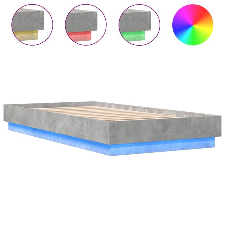 Sängynrunko LED-valoilla betoninharmaa 75x190 cm (39549)