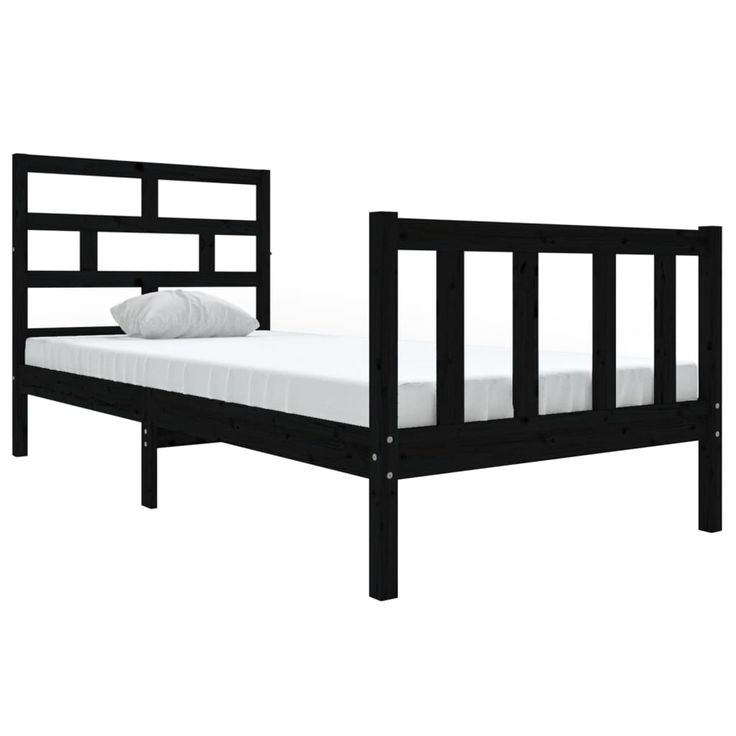 Sängynrunko musta täysi mänty 90x190 cm Single (01317)