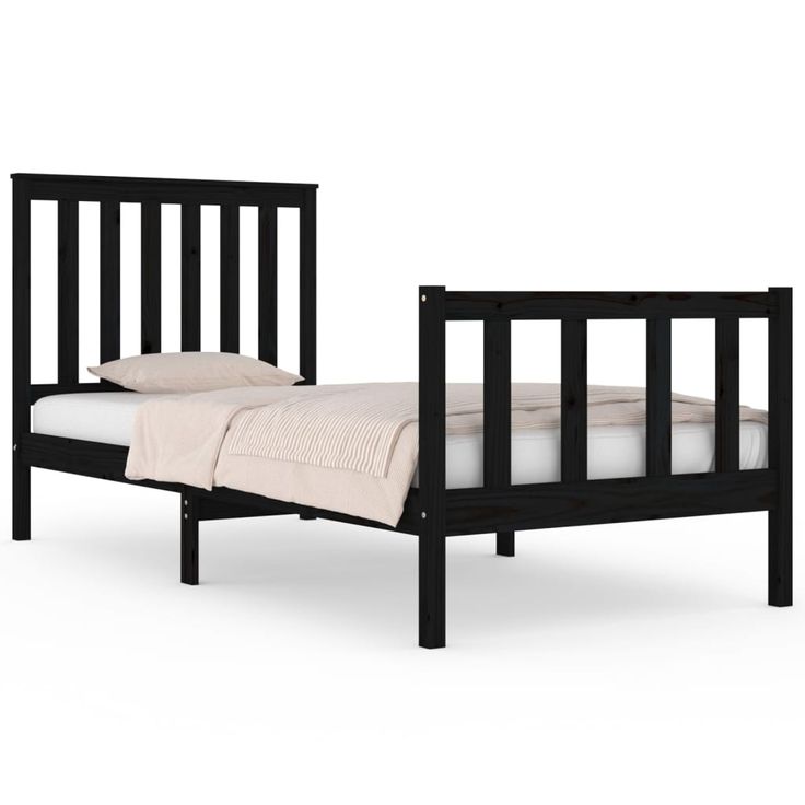 Sängynrunko musta täysi mänty 90x190 cm Single (03877)