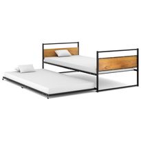 sängynrunko Ulosvedettävä musta metalli 90x200 cm (24748)