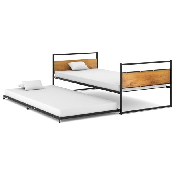 sängynrunko Ulosvedettävä musta metalli 90x200 cm (24748)