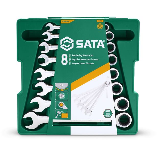 Kiintoräikkälenkkiavainsarja Sata 8-19mm, 8 osaa, rasiassa
