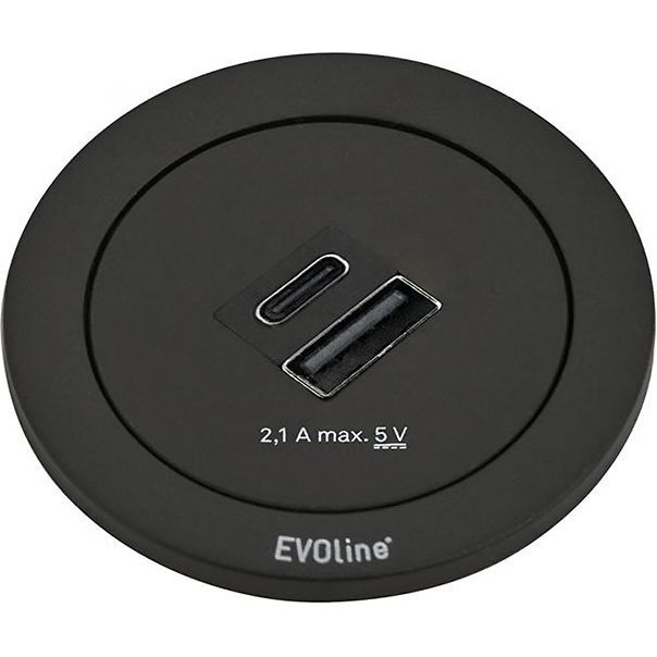 USB-latauslaite Savo Evoline ONE, USB-A ja -C, musta/valkoinen/rst