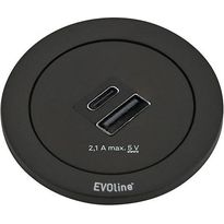 USB-latauslaite Savo Evoline ONE, USB-A ja -C, musta/valkoinen/rst