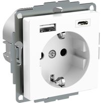 Pistorasia Schneider Electric Exxact 1-osainen + 2x USB lataus A+C 3 A, valkoinen