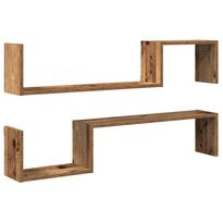 Seinähyllyt 2 kpl vanhaa puuta 100x15x20 cm lastulevy (56612)