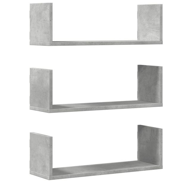 Seinähyllyt 3 kpl betoninharmaa 58x18x18 cm tekninen puu (53284)