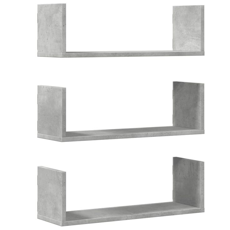Seinähyllyt 3 kpl betoninharmaa 58x18x18 cm tekninen puu (53284)