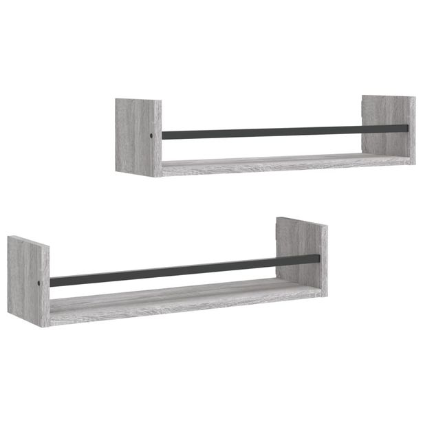 Seinähyllyt tangoilla 2 kpl harmaa Sonoma 60x16x14 cm (35437)