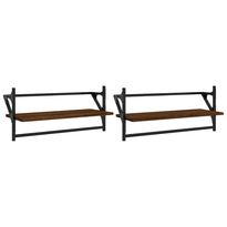 Seinähyllyt tangoilla 2 kpl ruskea tammi 65x25x30 cm (36247)