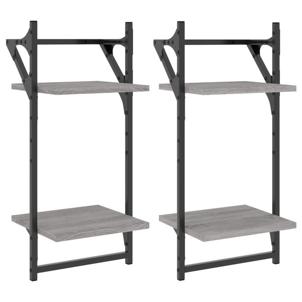 Seinähyllyt tangoilla 2 tasoa 2 kpl harmaa Sonoma 30x25x65 cm (36256)