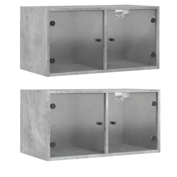 Seinäkaapit lasiovilla 2 kpl betoninharmaa 68,5x37x35 cm (36504)