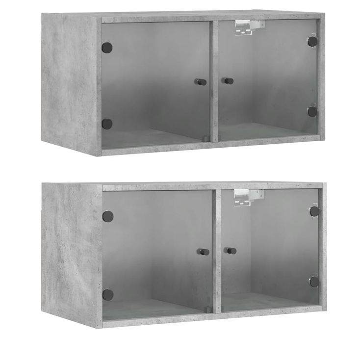 Seinäkaapit lasiovilla 2 kpl betoninharmaa 68,5x37x35 cm (36504)