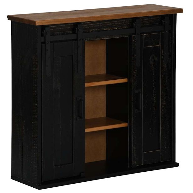 Seinäkaappi ripustettava HALDEN 2 liukuovea musta 75x22,5x70 cm mänty (18444)