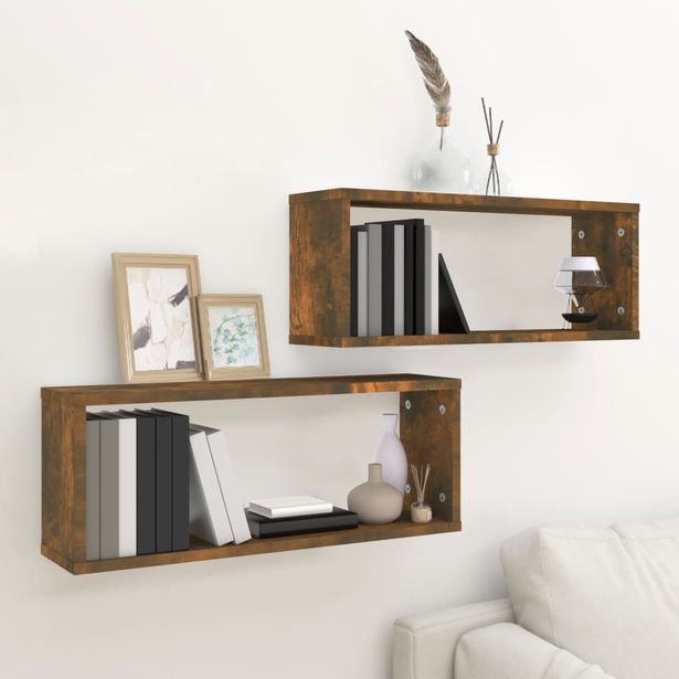 Seinäkuutiohyllyt 2 kpl 60x15x23 cm tekninen puu savutammi