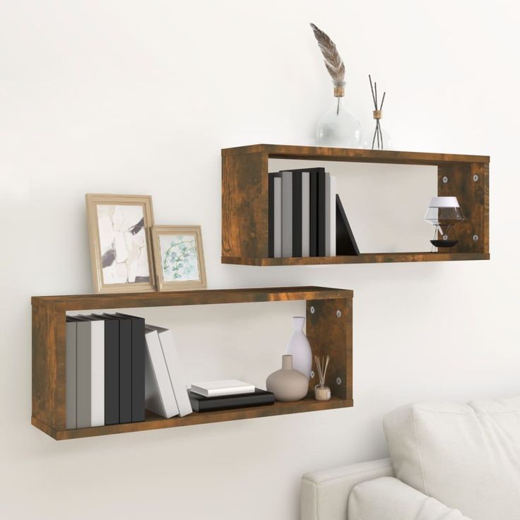 Seinäkuutiohyllyt 2 kpl 60x15x23 cm tekninen puu savutammi