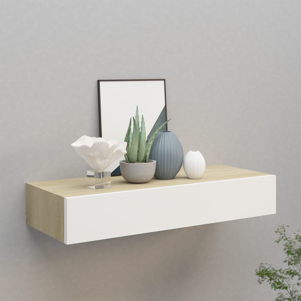 Seinälaatikkohylly tammi ja 60x23,5x10 cm MDF valkoinen