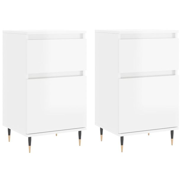 Senkit 2kpl korkeakiilto valkoinen 40x35x70 cm tekninen puu (31137)
