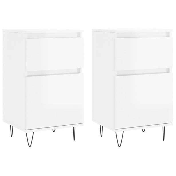 Senkit 2kpl korkeakiilto valkoinen 40x35x70 cm tekninen puu (31153)