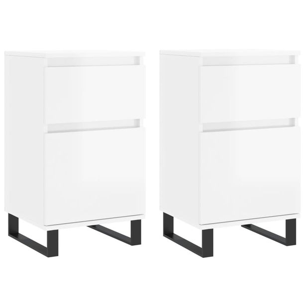 Senkit 2kpl korkeakiilto valkoinen 40x35x70 cm tekninen puu (31169)