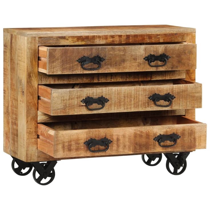 Senkki 3 laatikkoa 80x30x65 cm täysi karkea mangopuu (51690)
