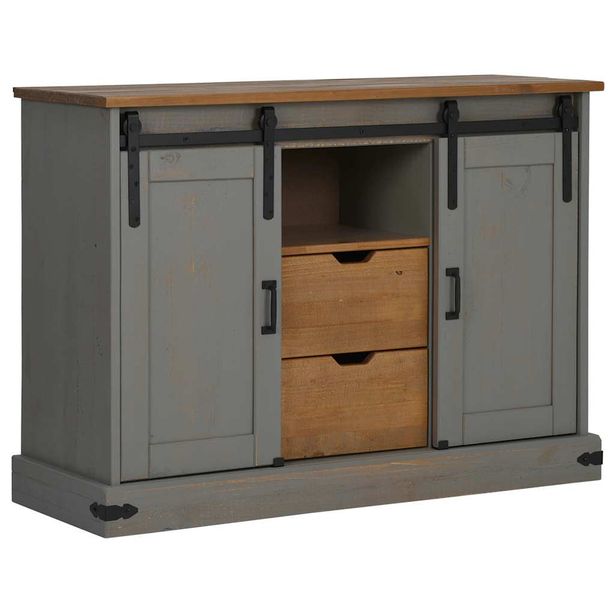 Senkki HALDEN 2 Liukuovet Harmaa 112x40x80 cm Massiivipuu (18431)