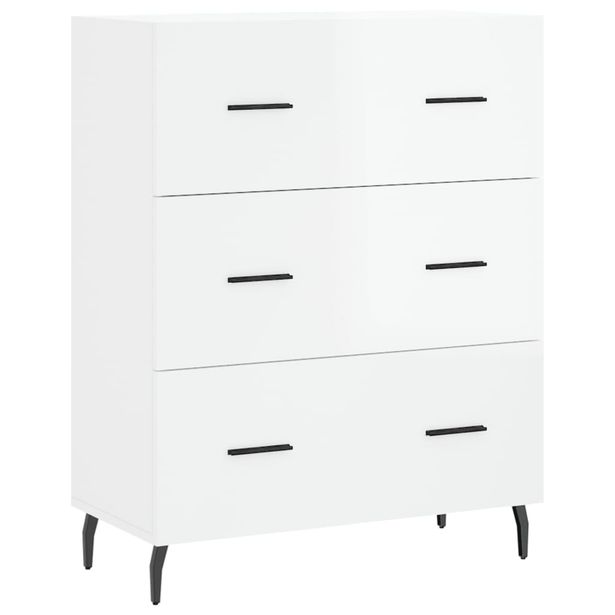 Senkki korkeakiilto valkoinen 69,5x34x90 cm tekninen puu (27870)