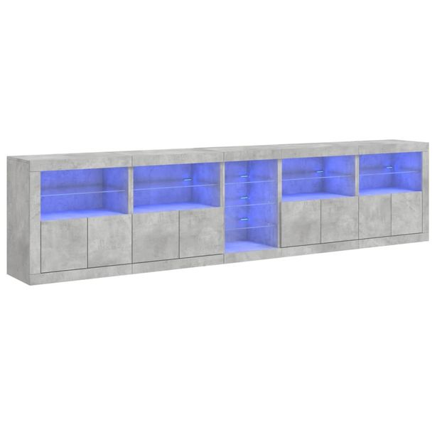 Senkki LED-valoilla betoninharmaa 283x37x67 cm (09026)