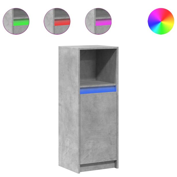 Senkki LED-valoilla betoninharmaa 38x34x100 cm tekninen puu (52169)