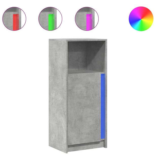 Senkki LED-valoilla betoninharmaa 42,5x34x100 cm tekninen puu (52155)