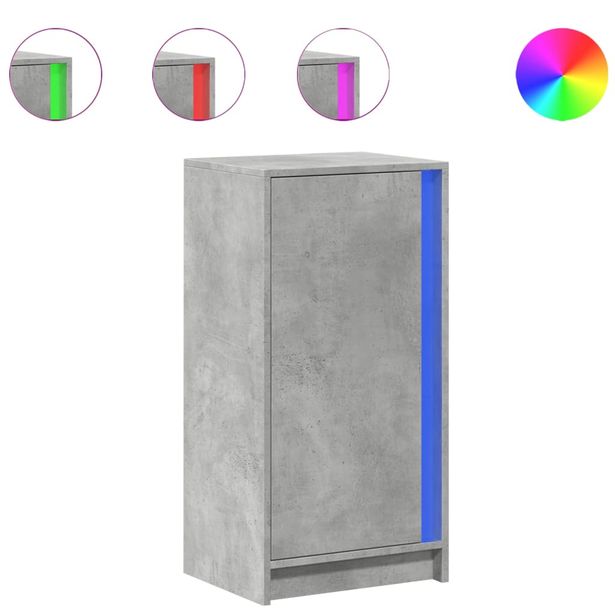 Senkki LED-valoilla betoninharmaa 42,5x34x85 cm tekninen puu (52141)