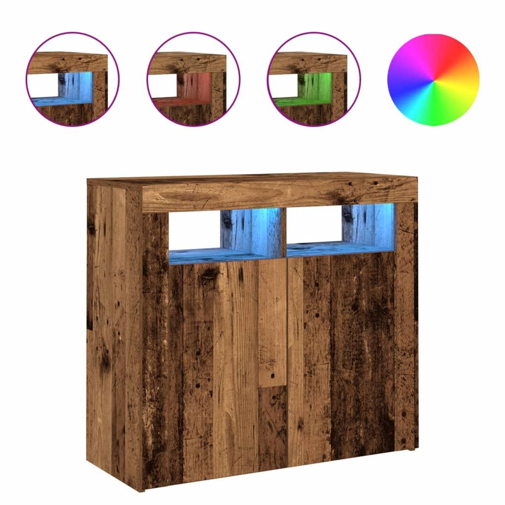 Senkki LED-valoilla vanhaa puuta 80x35x75 cm teknillinen puu (56361)