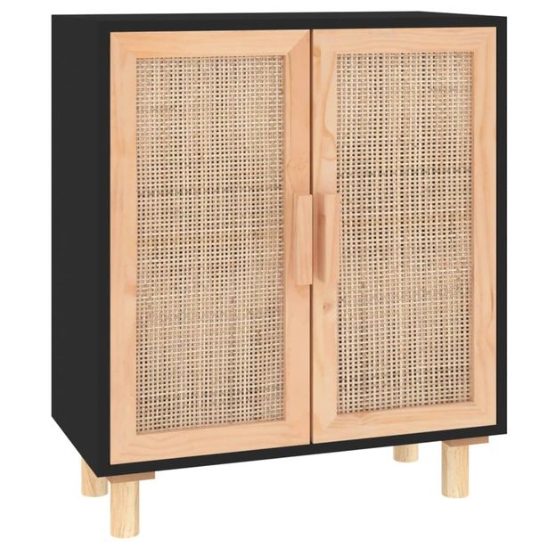 Senkki musta 60x30x70 cm täysi mänty ja luonnonrottinki (45631)