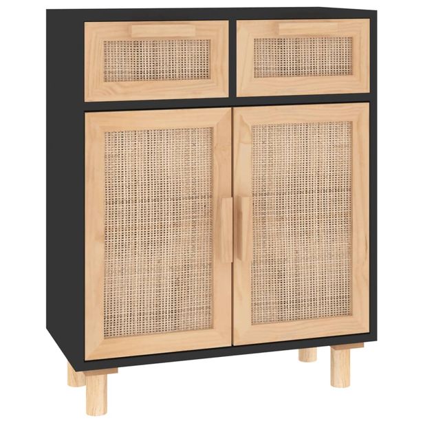 Senkki musta 60x30x75 cm täysi mänty ja luonnonrottinki (45637)